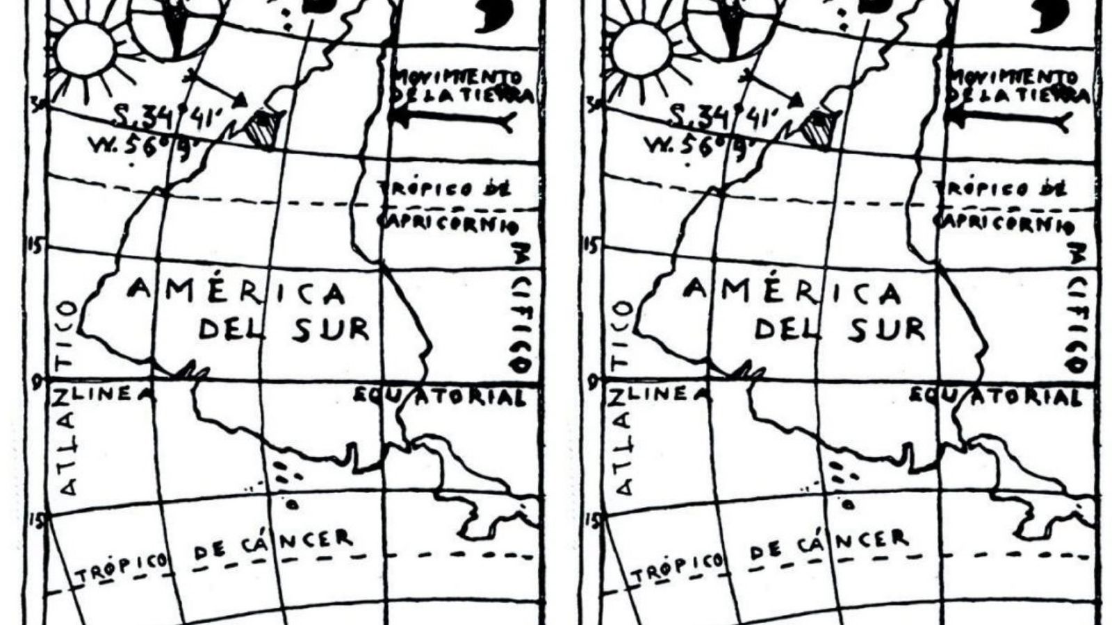 imagen invertida de  america, marcado el Sur como Norte y el Norte como Sur